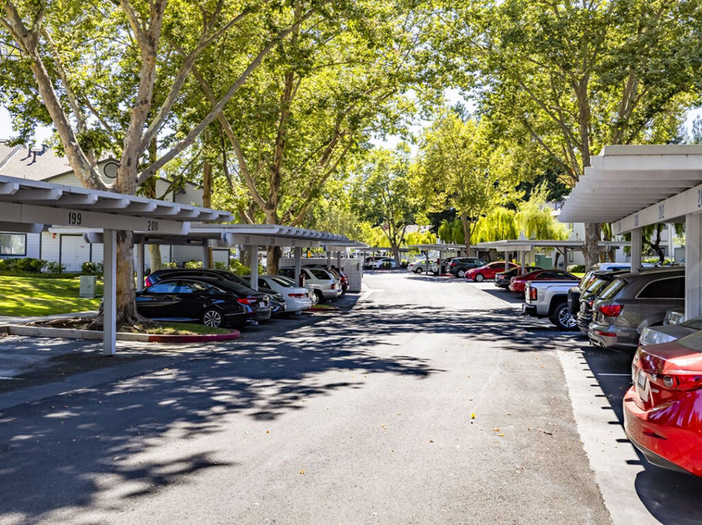 Covered parking lot at Country Brook Rental Condominiums