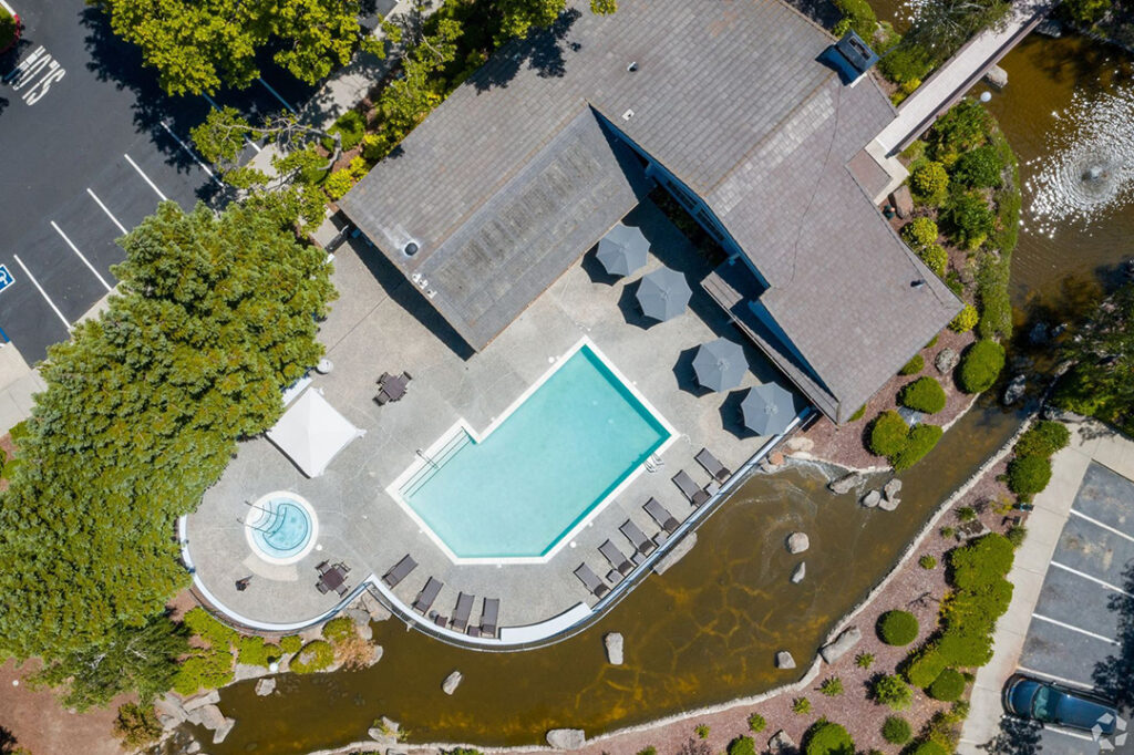 Ariel view of swimming pool at Country Brook