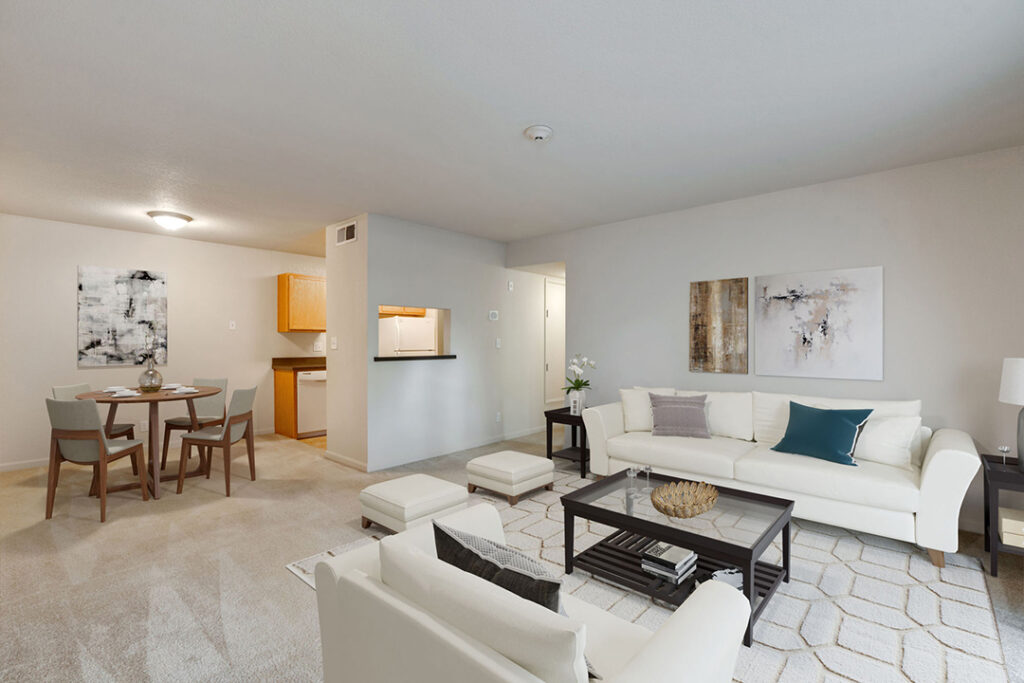 Interior living and dining space at Country Brook apartment